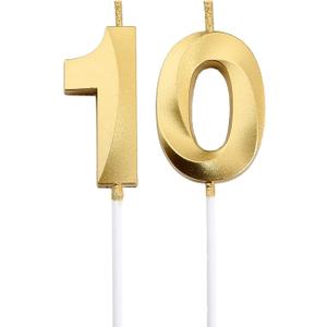 10th Birthday Candles,Gold Number 10 Cake Topper for Birthday Decorations Party Decoration