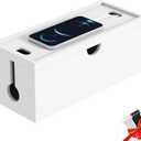 Bamboo Cable Management Box, Large Cord Organizer Box Cable Box to Hide Wires & Power Strips for Desktop Storage Cord Holder for Office Home,No Assembley Required (All White, 1Medium)