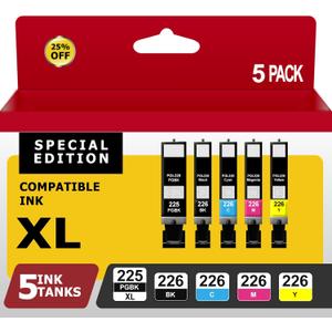 225 226 Ink Cartridges Compatible for Canon PGI-225XL CLI-226XL Works with Canon PIXMA MX882 MG5220 MG5320 MG6120 Printers (PGBK, Black, Cyan, Magenta, Yellow, 5 Pack)