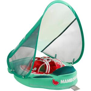 Mambobaby Float Add Tail Baby Swim Float with Canopy Solid Pool Infant Swim Trainer Swimming Training Lying Air Free Water Floats Non-Inflatable Waist Swim Ring for Toddlers (Watermelon), 3~24months