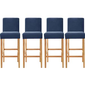 Velvet Counter Stool Pub Chair Covers - Removable and Stretchable Slipcovers for a (4, Navy)