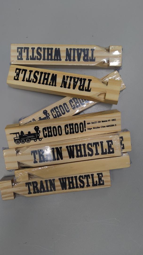 Wooden Train Whistles (Pack of 12)  Wood Train Whistle for Kids, Train Party Favors, Theme Birthday Decorations, Noisemakers, Goodie Bag Filler, Small Game Prizes, Stocking Stuffers