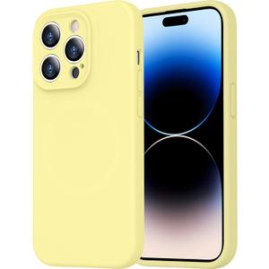 Magnetic for iPhone 14 Pro Case,Compatible with MagSafe,[Soft Anti-Scratch Microfiber Lining] Silicone Shockproof Protective Phone Case for Men Women Girls 6.1"-Cream Yellow