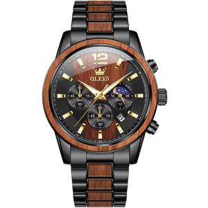 OLEVS Men Watch Blue Gold Analog Quartz Stainless Steel Waterproof Luminous Date Luxury Casual Watch