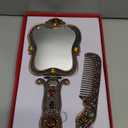 Nerien Antique Mirror Comb Set Vintage Metal Handheld Makeup Mirror with a Comb Russian Style Embossed Rose Hand Mirror Travel Portable Foldable Mirrors Decorative Tabletop Stand Mirrors Copper