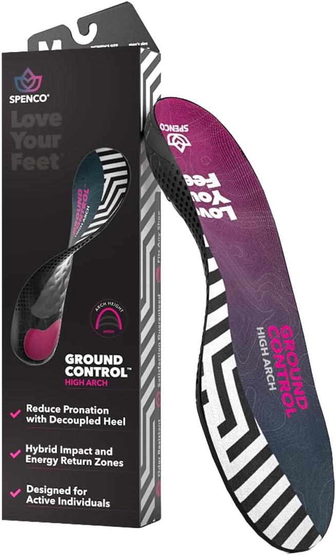 Spenco Ground Control Shoe Insoles for Women and Men, High Arch, Women's 7-8 / Men's 6-7