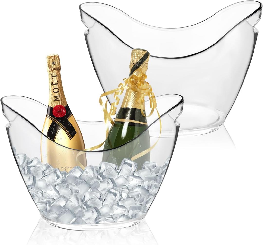 2 Pack Ice Bucket - 4L Clear Acrylic Ice Buckets for Parties, Mimosa Bar Supplies Beverage Tub for Champagne Beer Sparkling Wine Cocktails