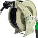 MENAITEK Fuel Hose Reel W/AUTO Fuel Nozzle, Fuel Hose Swivel,3/4"x50FT Fuel Transfer Hose Diesel Hose Reel Retractor,300 PSI Heavy Duty Auto Swivel Rewind Hose Holder Reel,1"NPT Inlet,3/4" NPT outlet
