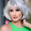 Sallcks Womens Short White Bob Wig with Bangs Heat Resistant Synthetic Hair Wig for Halloween Cosplay Costume Party
