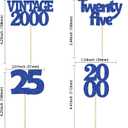 2 x Gyufise 24Pcs 25th Birthday Cupcake Toppers Glitter Twenty-five Vintage 2000 Cheers to 25 Cupcake Picks Birthday Cake Decorations for Happy 25th Anniversary Party Supplies Deep Blue