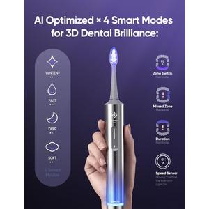 Whitening Electric Toothbrush for Adults, Professional 460nm Whitening Blue Light Tech, 31,000VPM Sonic & Oscillating Cleaning with Smart AI Sensor, 6-Month Long-Lasting Battery
