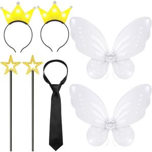 Halloween Fairy Parents Costume Funny Couple Set Include Fairy Star Wands,Wings,Crown Headbands and Tie for Men Women Party Cosplay Multicolor