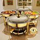 Chafing Dishes for Buffet, 4 Pack 5QT Round Stainless Steel Chafing Dish Set for Home Parties, Christmas Gatherings, Catering Events Complete Buffet Warmer Set (Golden 4)