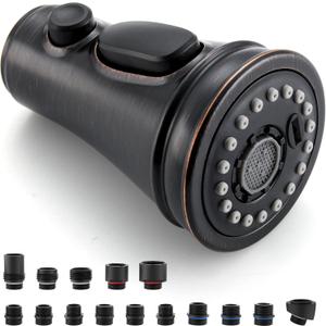 Kitchen Faucet Replacement Spray Head - with 15 Adapters, Pull Down Faucet Sprayer with 3-Function Nozzle, Oil-Rubbed Bronze, Kitchen Sink Faucet Head Replacement