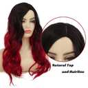 Sallcks Ombre Black Red Wig Long Wavy Wig for Women Side Part Synthetic Wig for Daily Party Costume Halloween