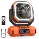 Glitnous Portable Camping Fan 40000mAh Battery Powered, Rechargeable Camping Fan with Remote & LED Light, 4 Speed Strong Airflow & 3 Colors Light for Desk/Outdoor/Tent/Camping/Fishing, Orange