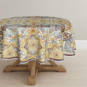 Horaldaily Boho Bohemia Style Tablecloth 7070 Inch Round, Yellow Vintage Country Rustic Farmhouse Magical Fall Orange Washable Seasonal Table Cover for Party Picnic Dinner Decor