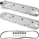 WATERWICH Aluminium Valve Cover kit Compatible with 1999-2008 Cadillac Escalade/Chevy Suburban Silverado Trailblazer Tahoe/GMC Sierra Yukon Replacement for 12570427 12582224 Left & Right (Silver)
