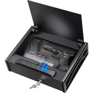 Biometric Gun Safe for Handgun - 3-Way Quick Access Pistol Safe with Fingerprint/Digital Keypad/Key, Large Capacity Gun Lock Box for Home, Bedside Nightstand and Car, Matte Black