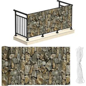 NAIMORUI PVC Balcony Privacy Screen Decorative Balcony Cover with Nylon Rope- 34'' x 180''(Stone)