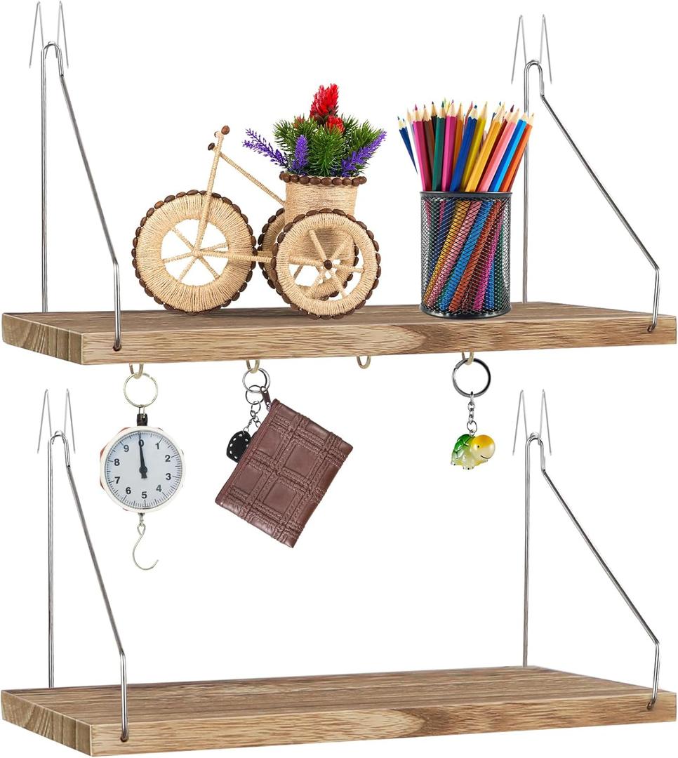 ERTIUANIO 2 Pack Cubicle Wall Shelf with Hooks - 11.8" Wood Organizer for Fabric Cubicle Walls, Hanging Desk Accessories & Decor for Women & Men, Workstation Storage