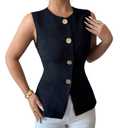 SOLY HUX Women's Summer Button Up Blazer Vest Elegant Crew Neck Sleeveless Business Casual Waistcoat Plain Black Small