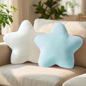 2PCS Star Pillow Set, 15.35 Cute Blue White Decorative Star Shaped Throw Pillows for Bed Couch, Aesthetic Soft Faux Plush Pillow Cushion for Room Bedroom Decor Sofa Chair (Blue&White)