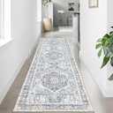 Domitapis Runner Rug 2×6, Vintage Boho Rug,Ultra-Soft Low Pile, Washable, Non Slip,Stain Resistant Printed Carpet for Hallway Kitchen Living Room Bedrooms Playroom Office, Light Blue