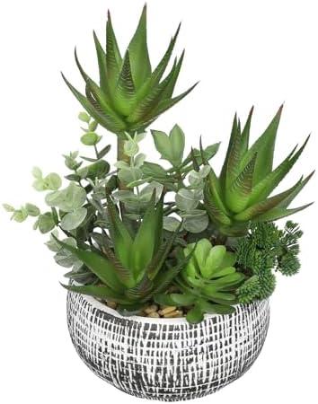 11” Large Succulents Aloe Plants Artificial in Ceramic Pots Potted Faux Succulent Eucalyptus Arrangement with Black Bowl Pots Fake Desk Succulents Plants for Home Bathroom Shelf Table Indoor Decor