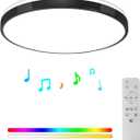 HOREVO 24W LED Ceiling Lamp Black Flush Mount Ceiling Light Fixture with Bluetooth Speaker with Remote Control,RGB Color Changing Light for Bedroom,Living Room,Kid's Rooms,Kitchen.(Need Wired)
