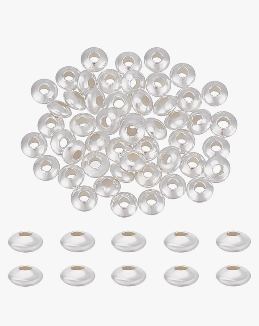 BENECREAT 925 Sterling Silver Beads 2.2mm Round Sterling Silver Beads Metal Spacer Beads Large Hole Silver Round Beads
