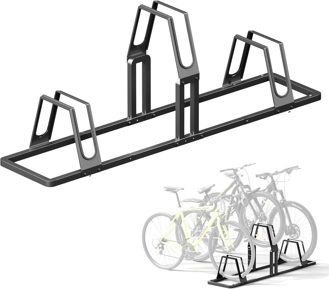 Heavy-Duty 3 Bike Storage Rack with Elevated Parking Space Design  6KG Floor-Mounted Bicycle Stand, Indoor/Outdoor Universal Rack Compatible with Mountain Bikes & Road Bikes