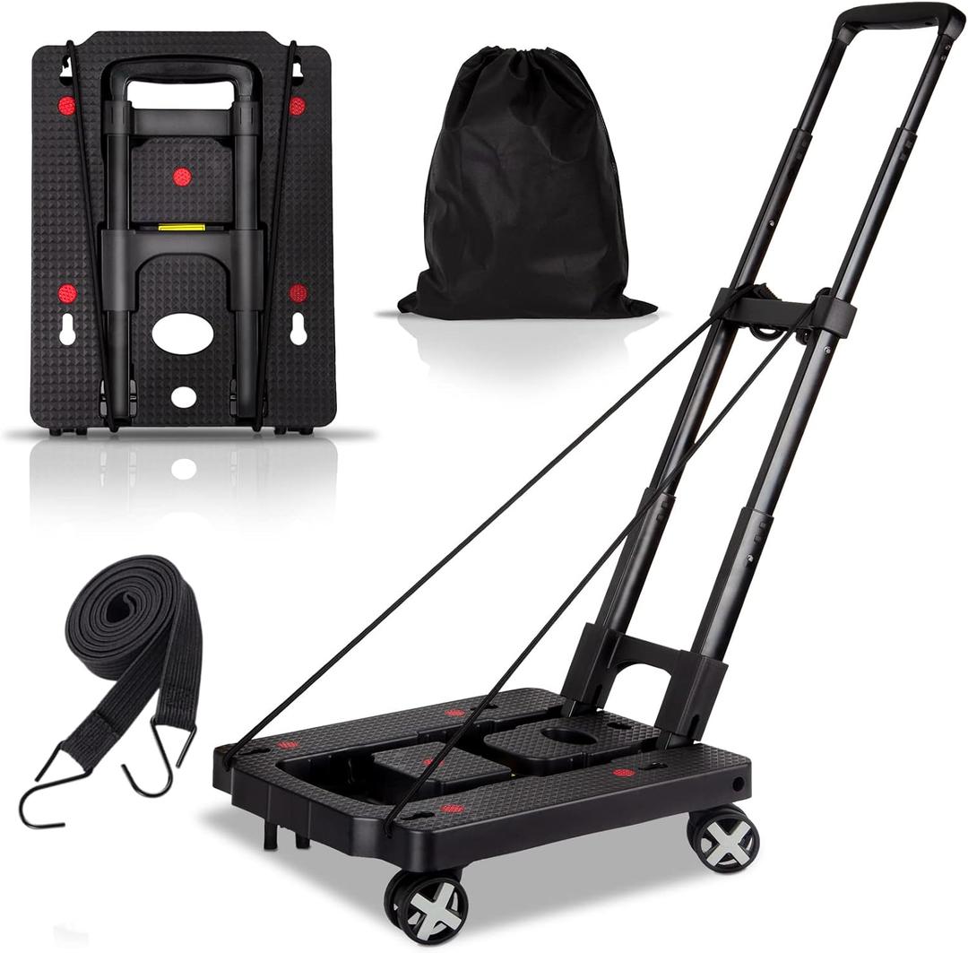 Folding Hand Truck Lightweight,Foldable Dolly with 4 Rotate Wheels,110 lbs Heavy Duty Hand cart for Luggage,Dolly for Moving Travel Shopping Airport Office Use