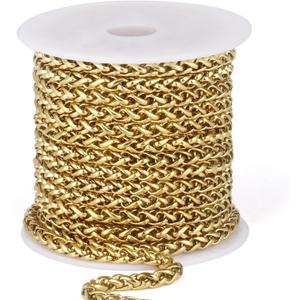 16.5FT 18K Gold Plated Wheat Chains Roll 4mm Gold Stainless Steel Wheat Link Chain Spool Bulk for Jewelry Making