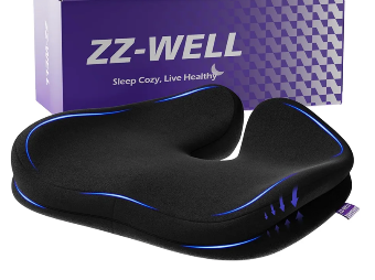 Seat Cushions for Office Chairs, Car Seat - Patented Coccyx Cushion for Tailbone Pain - Memory Foam Butt Cushion for Pressure Relief - Carry Handle & Non Slip Bottom (Black)