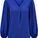 Business Casual Tops for Women Long Sleeve Blouses Leopard Print Work Tunic Office Chiffon V Neck Loose Dressy Shirts (Blue, Medium)
