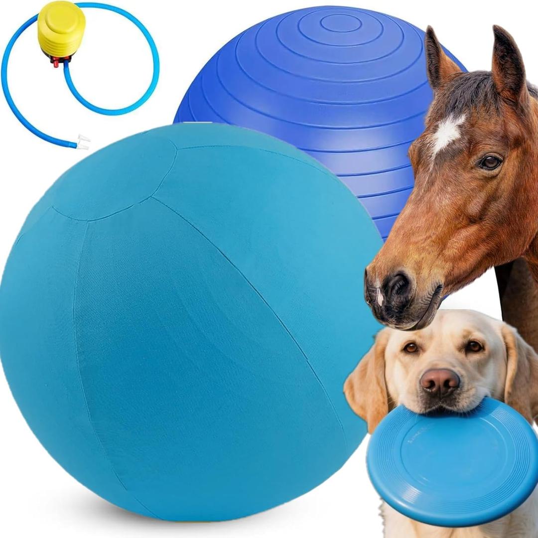 25-Inch Herding Ball for Dogs Horse with Cover.Dual Layered Herding Dog Ball for Australian Shepherds with Hand Pump for Play, Blue