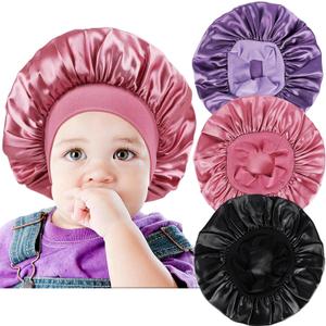 3 PCS Satin Baby Bonnets for Curly Hair,Baby Silk Bonnet for Sleeping for Girls Boys (A-rose Gold,black,light Purple)