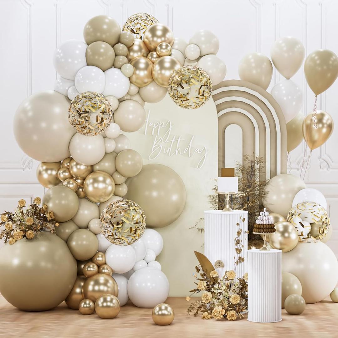 2 x PartyWoo Neutral Balloon Arch Kit Garland 142pcs Different Sizes of 18 12 10 5 Inch Off White Sand Cream Ivory Gold Confetti Boho Balloons for Bridal Baby Shower Engagement Birthday Party Decorations