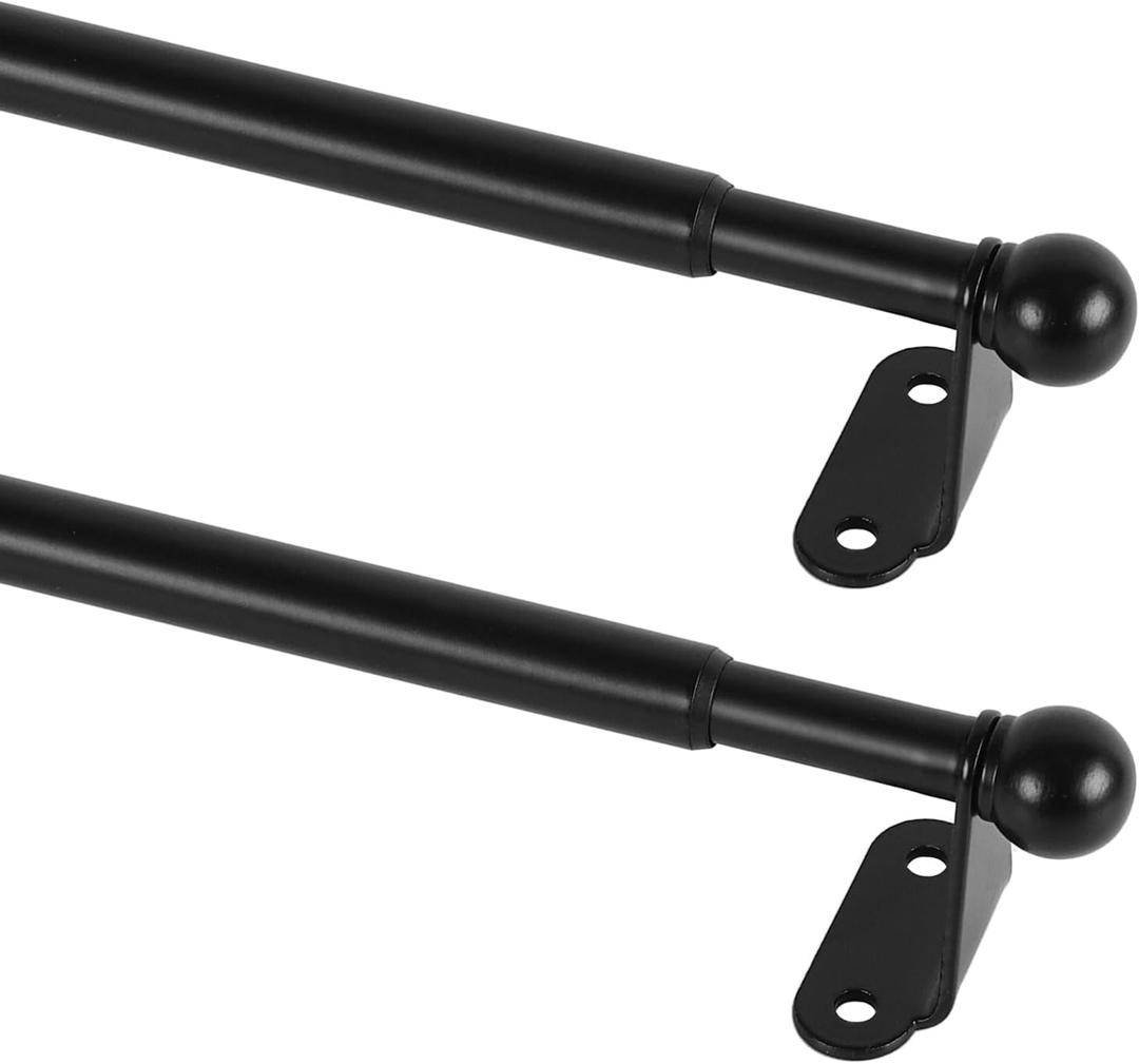 KXLife 2 Pack Mini Short Curtain Rod 12-18 Inch, 1/2" Diameter, French Door Curtain Rod, Small Adjustable Cafe Curtain Rods for Windows with Brackets (Black)