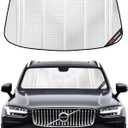 Windshield Sun Shade for Volvo XC90 2016-2026. Full Coverage Rearview Mirror Shade for Ultimate Protection (Shiny Silver (Upgrade))