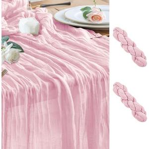 Wokceer Cheesecloth Table Runner 2Pack 10FT Blushing Pink Christmas Boho Gauze Fall Cheese Cloth Table Runner for Party Easter Rustic Sheer Table Runners for Baby Bridal Shower Wedding Table