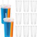 VICASKY 2-in-1 Split Cup for Drinks - 20 Pcs Thickened Disposable Double Cup with Lids Couple SharingChamber Leak-Proof BPA-Free Clear Valentines Day Wedding Party Coffee Smoothie
