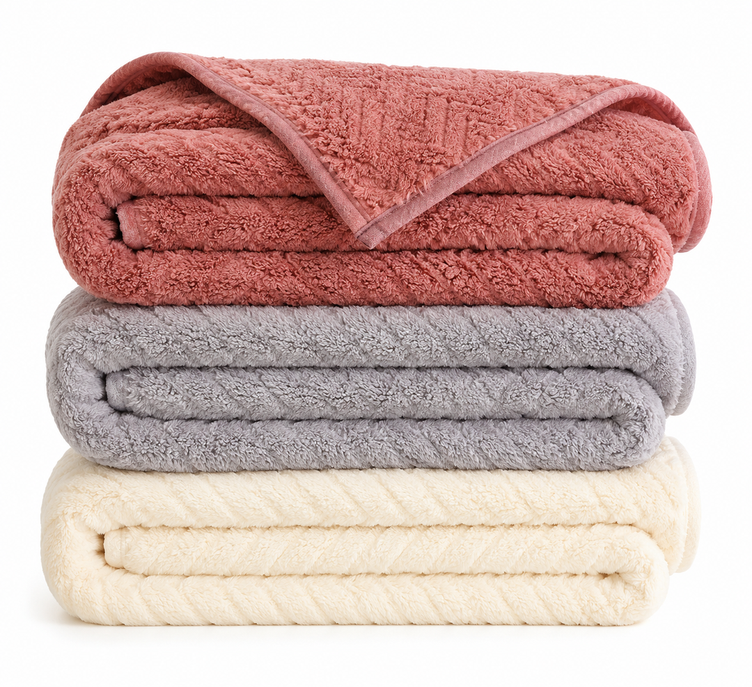 Lumina Garden 3 Pcs Extra Large Bath Towel Set 35" x 70" Oversized Turkish Luxury Plush Jacquard Bath Sheets Jumbo Soft Coral Velvet Bathroom Sheets Pink Gray Absorbent Blanket for Pool Shower Spa