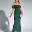 KUTUMAI Off The Shoulder Maxi Long Dress Corset Ruched Bodycon Cocktail Formal Wedding Guest Dresses for Women (Green, S)