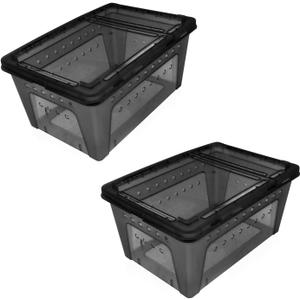 OMEM Portable Reptile Terrarium Habitat for Mini Pet Houses Breathable Holes Stackable Container (2PCS-Black-L)