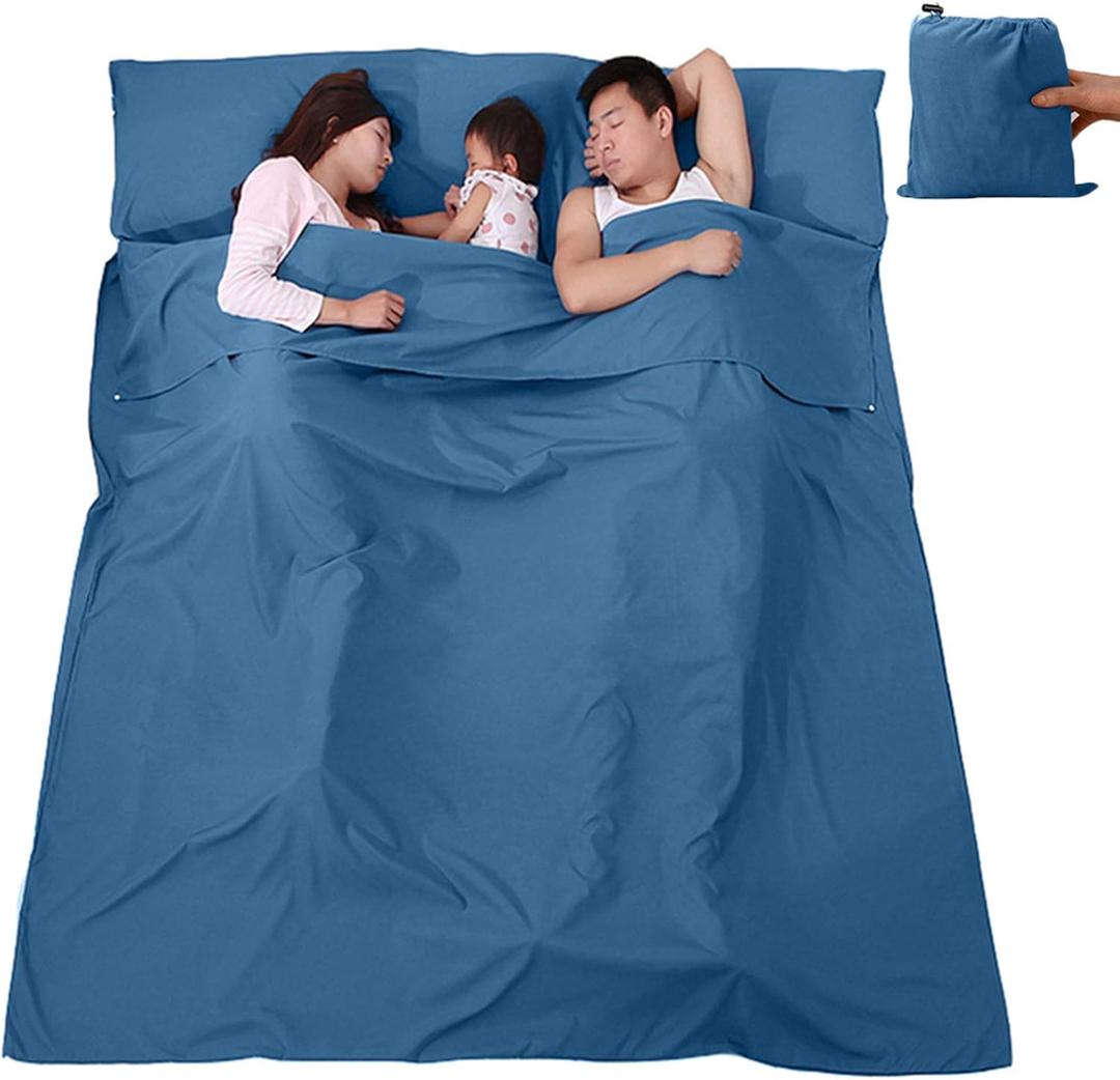 Sleeping Bag Liner, Lightweight Portable, Soft Travel and Camping Sheet, with Compact and Carry Bag, for Travel, Hotel (L (210*180cm), Lake Blue)