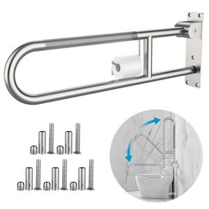 Toilet Grab Bar 30.3 Inch, Munzong Anti-Slip Handicap Grab Bars with Paper Holder, Flip-Up Bathroom Toilet Safety Rails, Stainless Steel Knurled Support handrails for Seniors Elderly Disabled Pregnant (Satin Nickel)