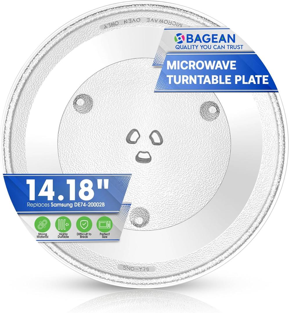 Microwave Plate Replacement 14 1/8 inch Fits DE74-20002B Samsung Microwave Turntable Plate - Exact Replacement Microwave Glass Plate - Durable Oven Dish Tray For Better Reheating and Cooking