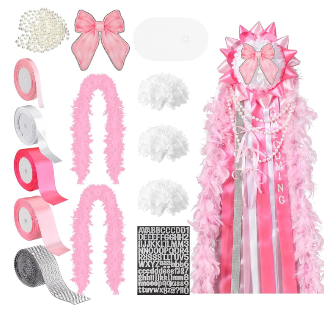 Suncalla 15 Pcs Homecoming Mum Supplies Set 6.5'' Artificial Mum Flower Paper Disc Ribbon Back to School DIY Craft Kit for Homecoming Week Gift Dancing Party Decor